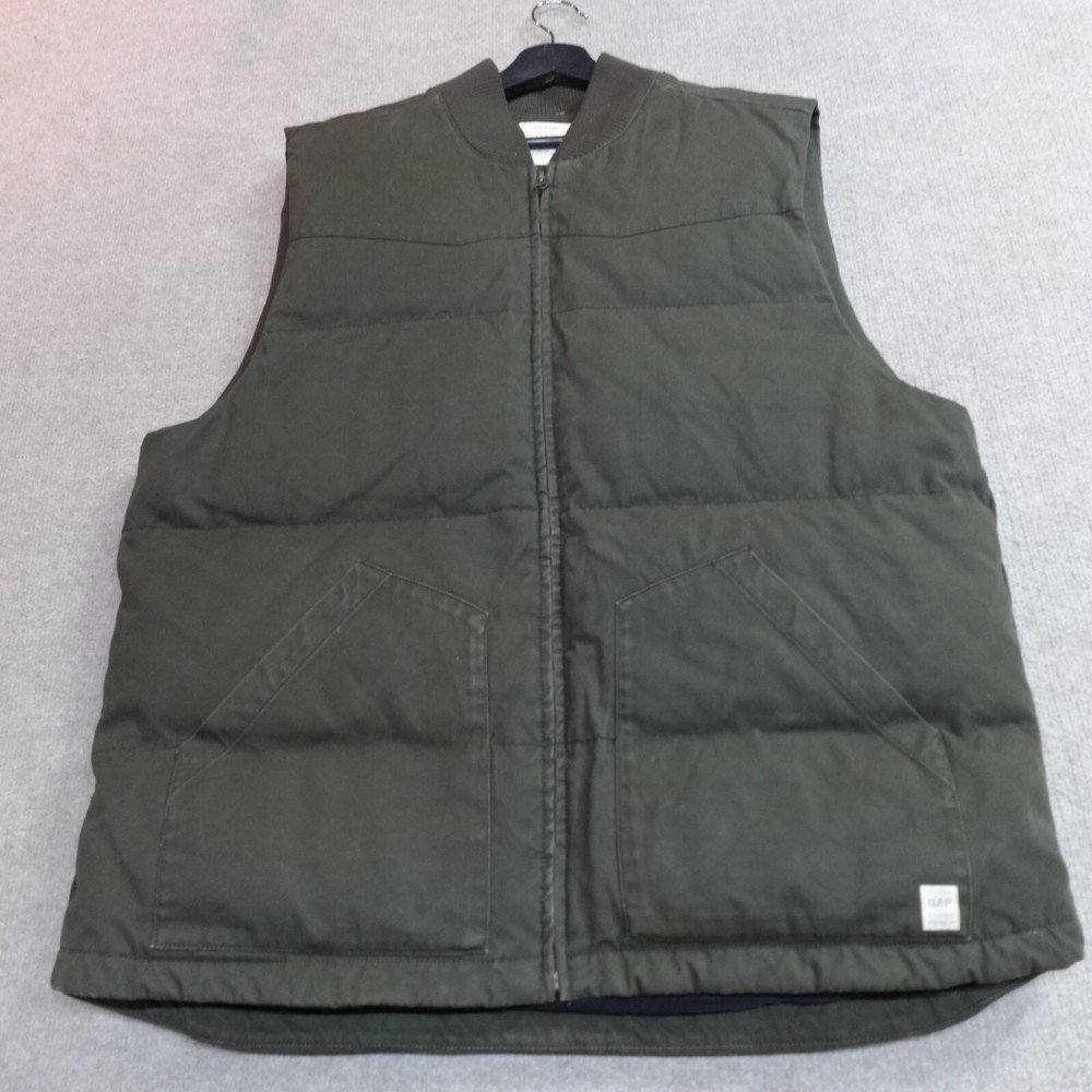 Gap XL Green Olive Quilted Down Utility Vest Workwear Canvas
