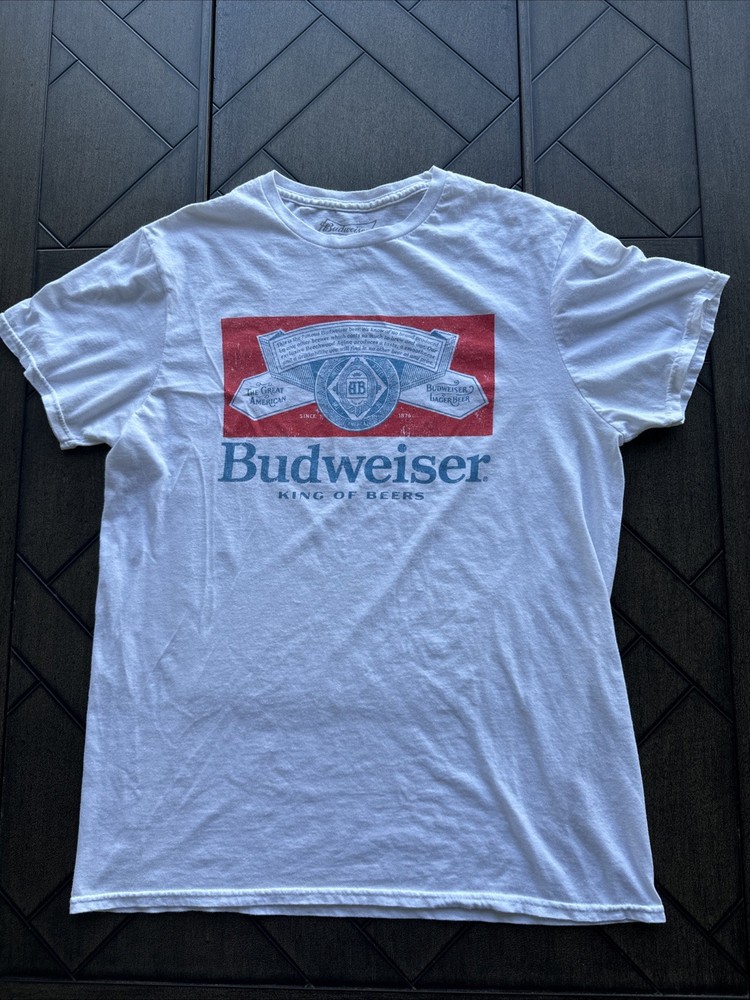 Budweiser King Of Beers Vintage Style Graphic T-Shirt Medium White