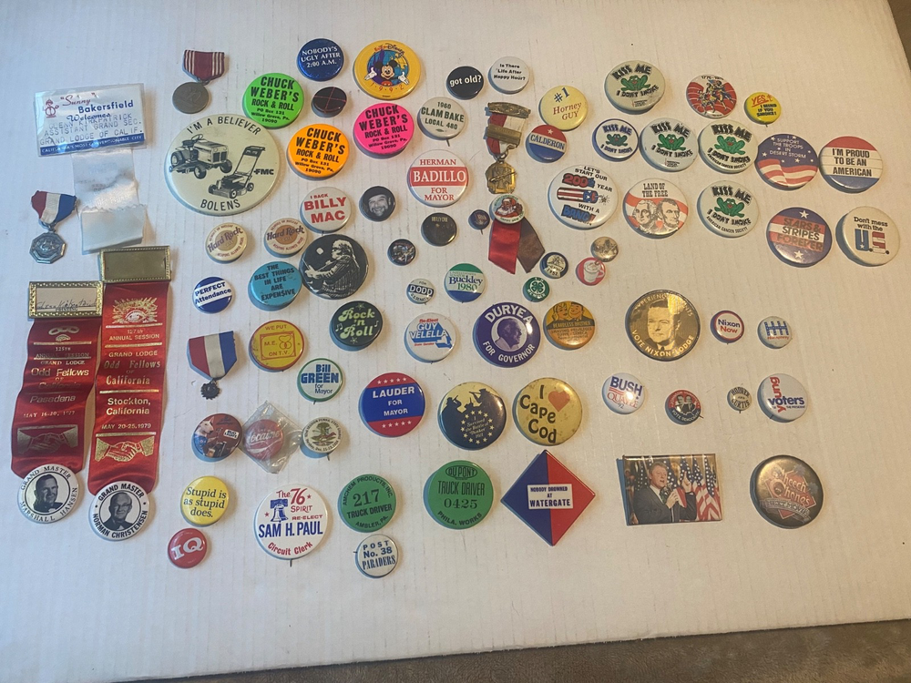 Lot of over 70 Vintage Button Back & Pin Medals