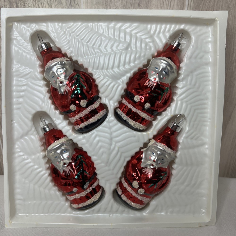 Vintage Bradford Novelty Hand Decorated Blown Glass Santa Claus Ornaments