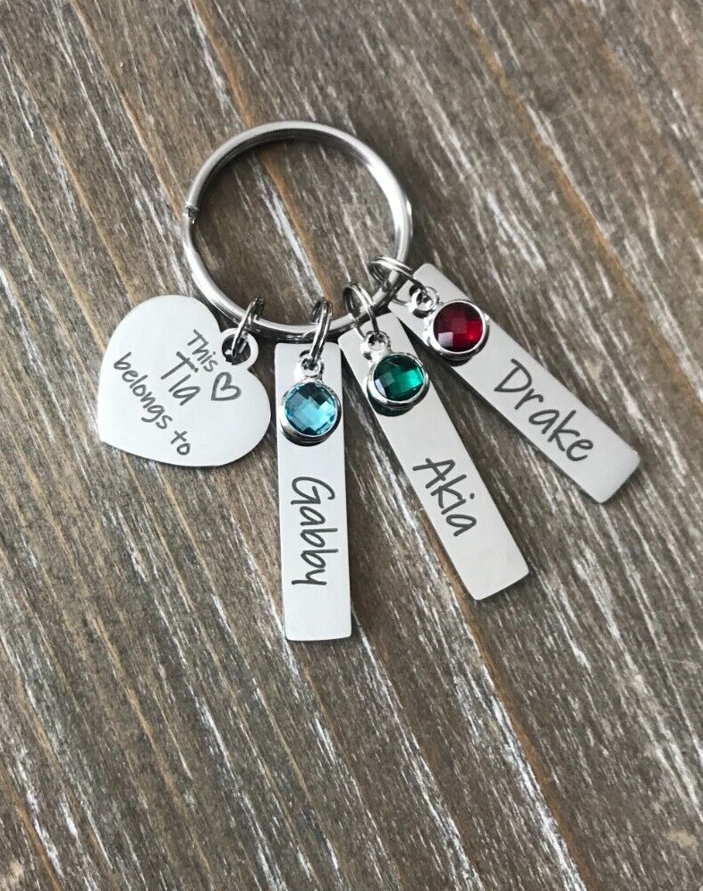 Tia Keychain personalized engraved name birthstone custom  Aunt Gift