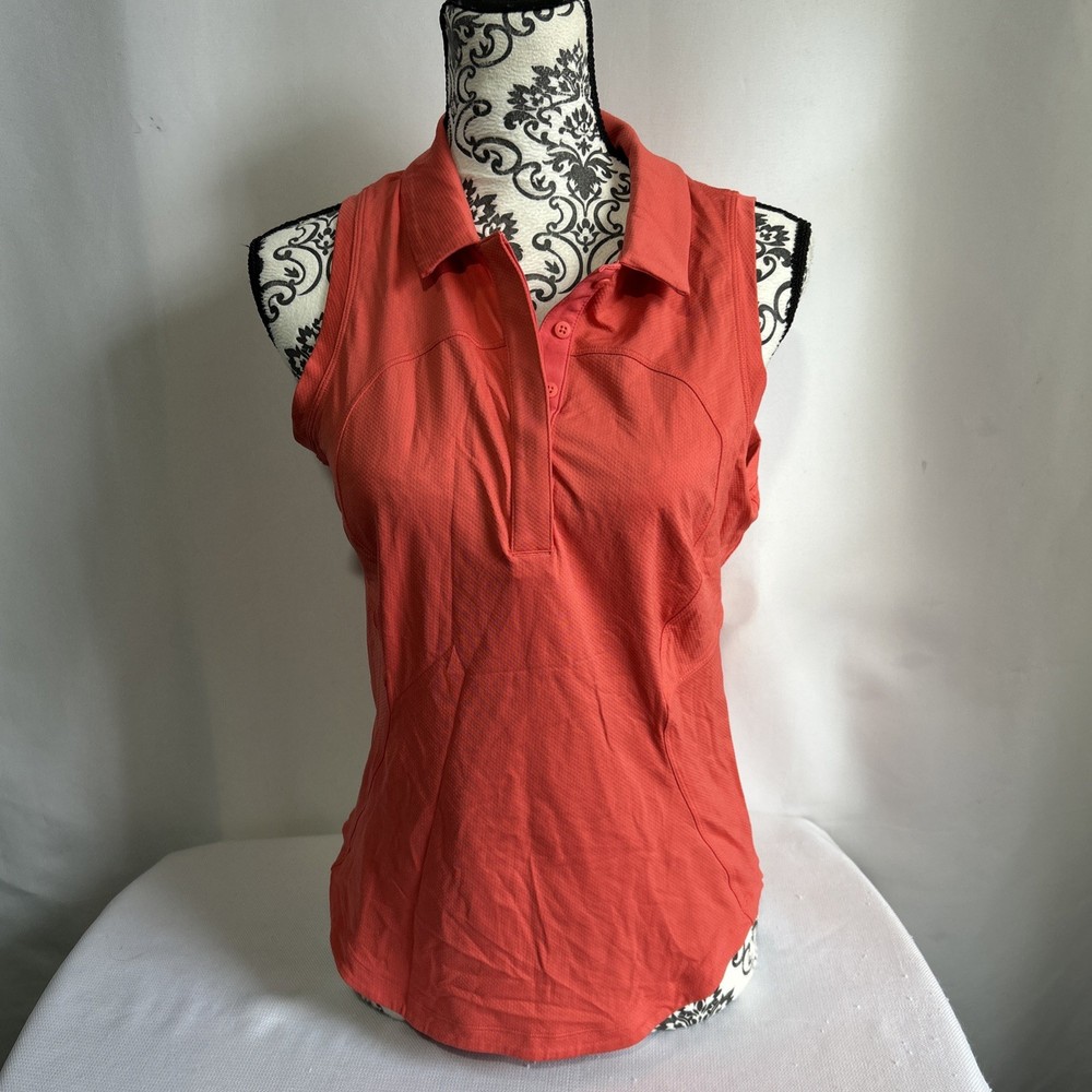 Women's LULULEMON Quick Drying Sleeveless Polo Shirt Orange Size 8