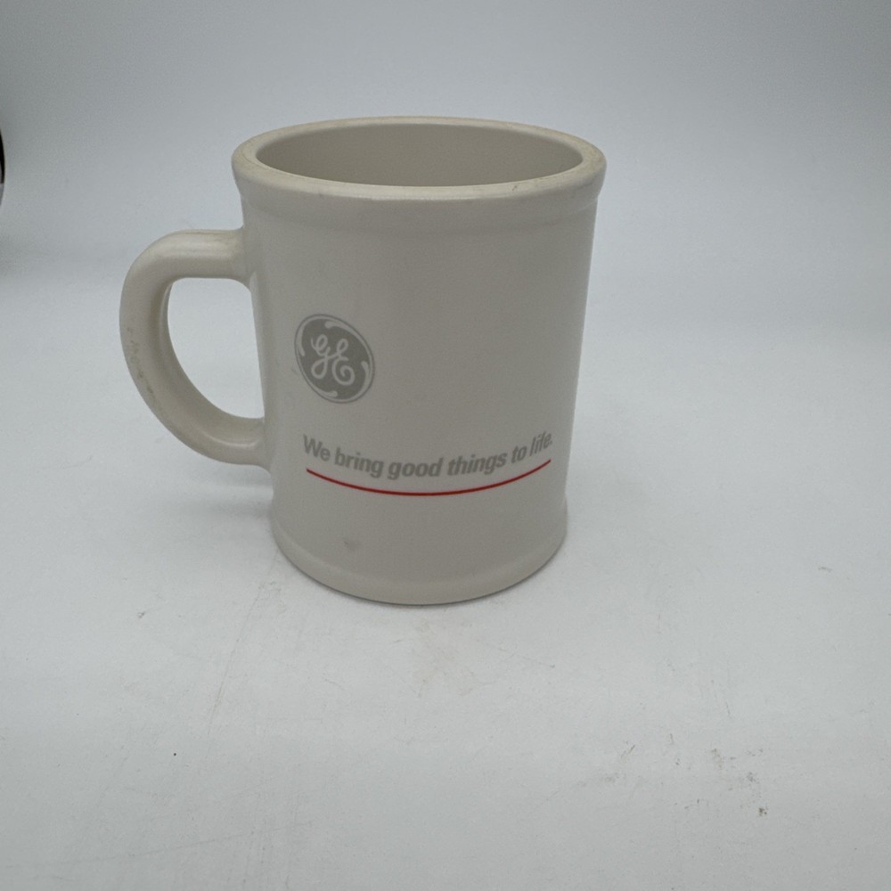 Vintage GE White Hard Plastic Coffee Mug, Cup General Electric USA Deja Vu
