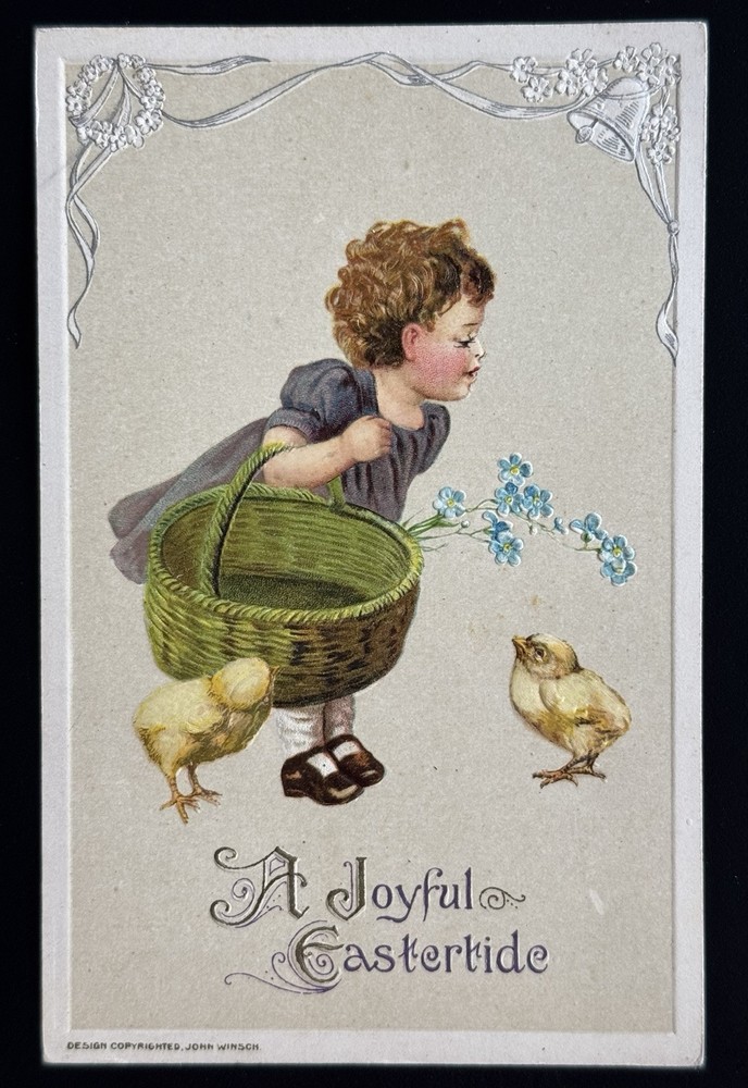 John Winsch Easter Young Child Chicks Embossed 1913 Postcard