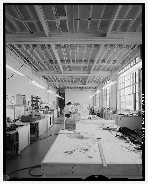 12. Interior view fabrication shop north side hangar, view west - Cheyenne