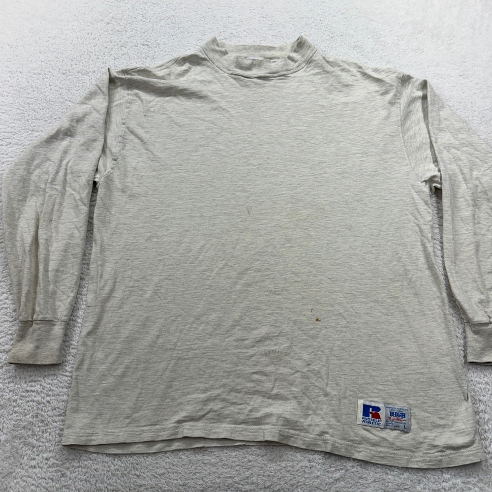 VTG 90s Blank Russell Athletic Mens Long Sleeve T Shirt Gray High Cotton Size L