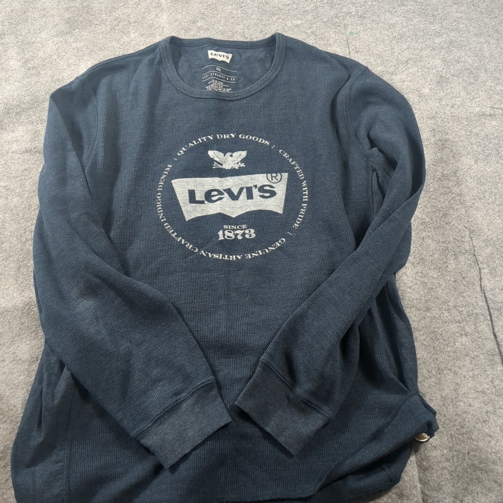 Levis Shirt Mens XXL Navy Waffle Knit Thermal Logo Long Sleeve