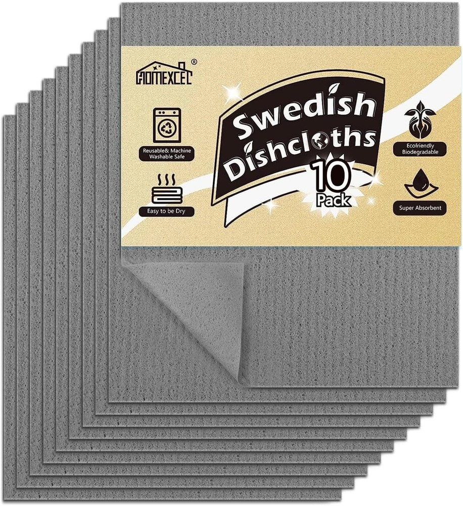HOMEXCEL Swedish Dishcloths for Kitchen 10 Pack Sponge Dish Cloth Grey New