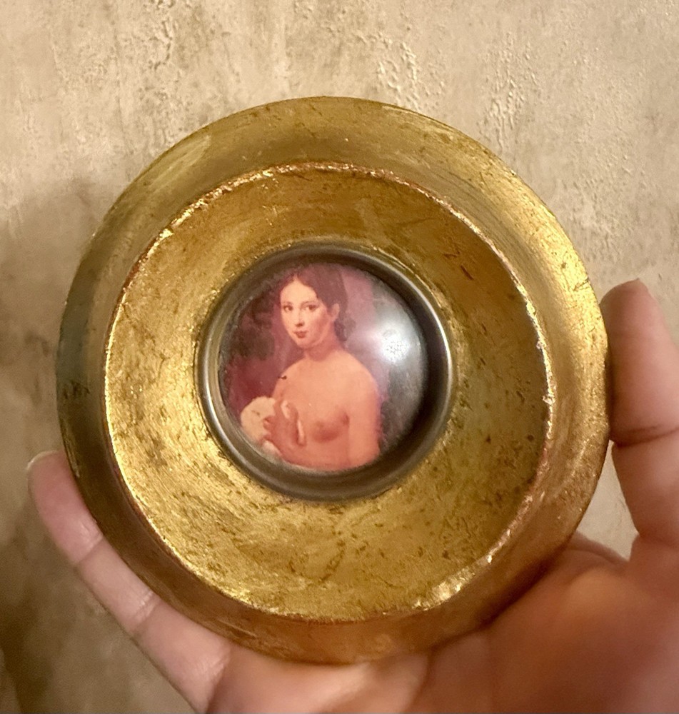 Antique Miniature Italian Nude Portrait In a Gilt Frame, Florentine