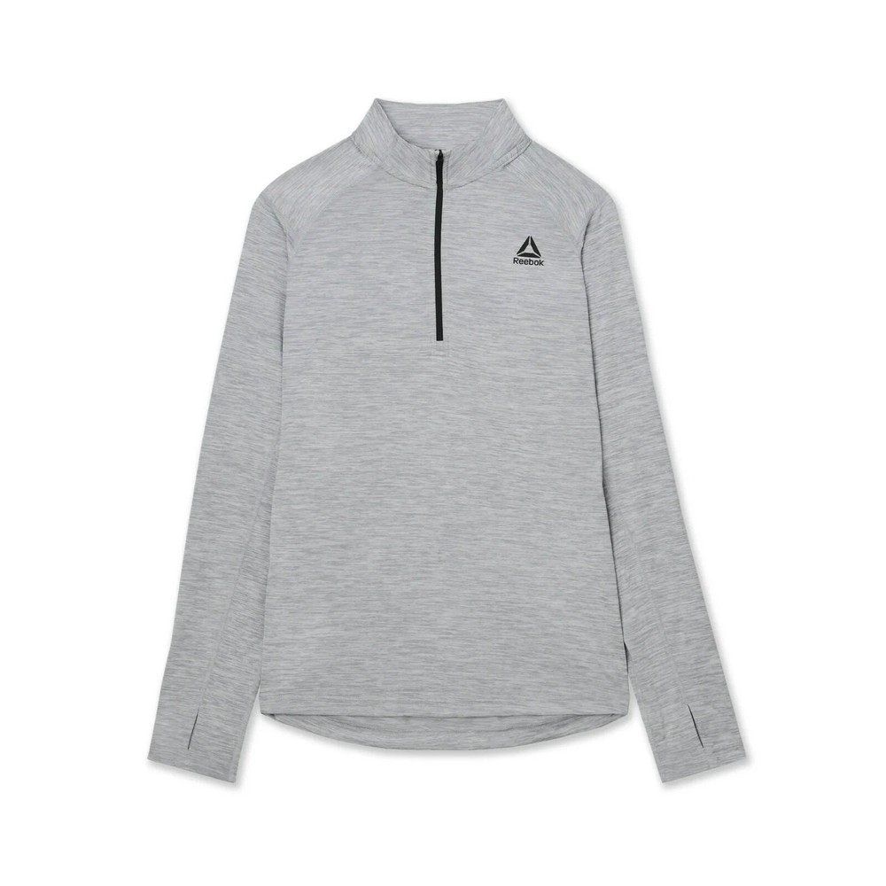 Reebok Mens Trail Quarter Zip Pullover Sleet Heather Gray Slim Fit Large NEW