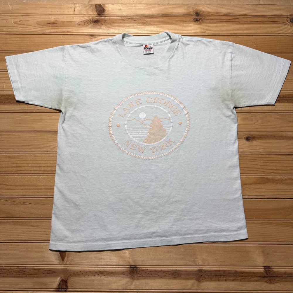 Vintage 80s Lake George New York Nature Single Stitch Graphic T-Shirt - Large