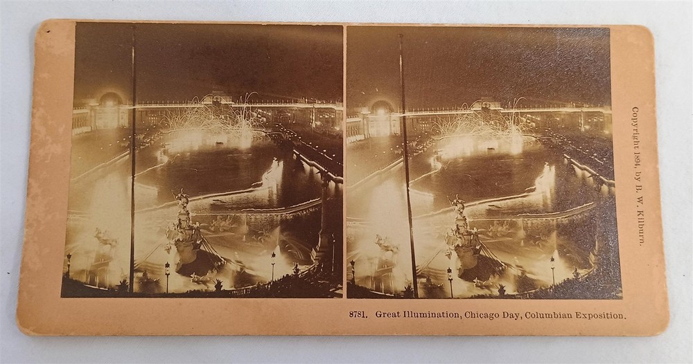 Antique Stereoview Photo Card Great Illumination Columbian Exposition