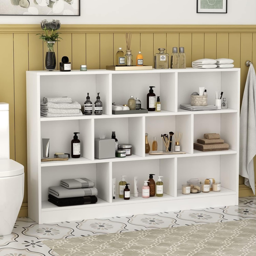 10-Cube Wood Bookcase 3-Tier Open Shelf Storage Organizer for Living Room