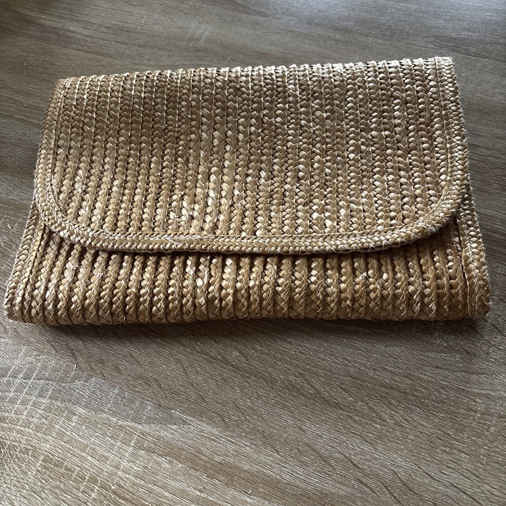 Vintage Woven Straw Clutch Bag Made In Hong Kong Estate Honey Brown Color