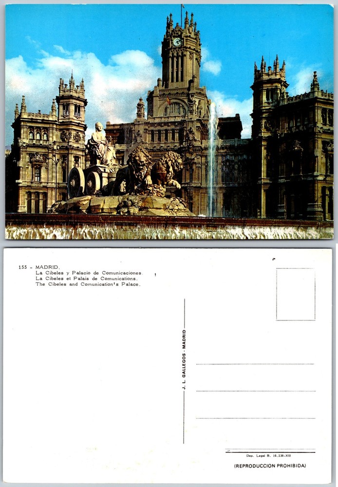 Continental Cibeles Fountain and Communications Palace Madrid Postcard