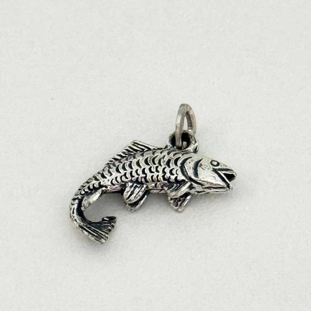 Vintage 925 Sterling Silver Fish Charm Pendant