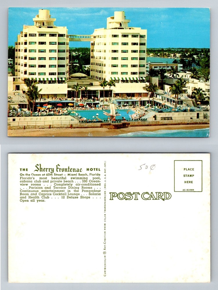 Miami Beach, FL-Florida, Sherry Frontenac Hotel Oceanfront Pool Vintage Postcard
