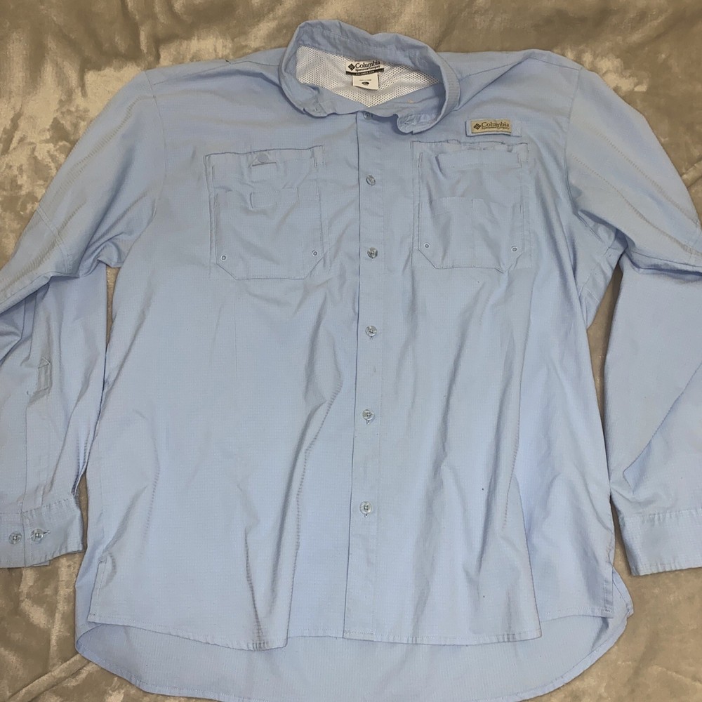 Columbia PFG Shirt Mens XL Blue Long Sleeve Omni Shade Sun Nylon FIshing Vented