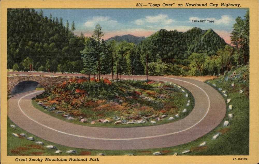 Great Smoky Mountains Natl Park Newfound Gap Highway Loop vintage linen postcard