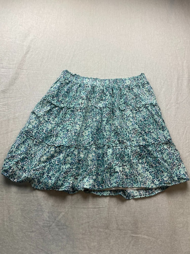 Loft Blue Green Womens Size S Floral Tiered Ruffle Lined Boho Summer Mini Skirt