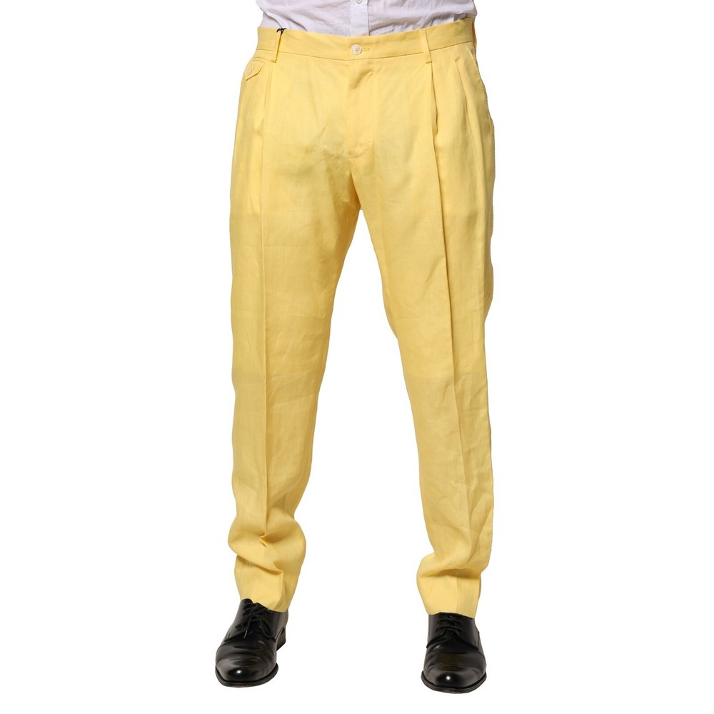 DOLCE & GABBANA Pants Yellow Flax Tapered Dress Men Trousers IT60/W46/3XL 900usd