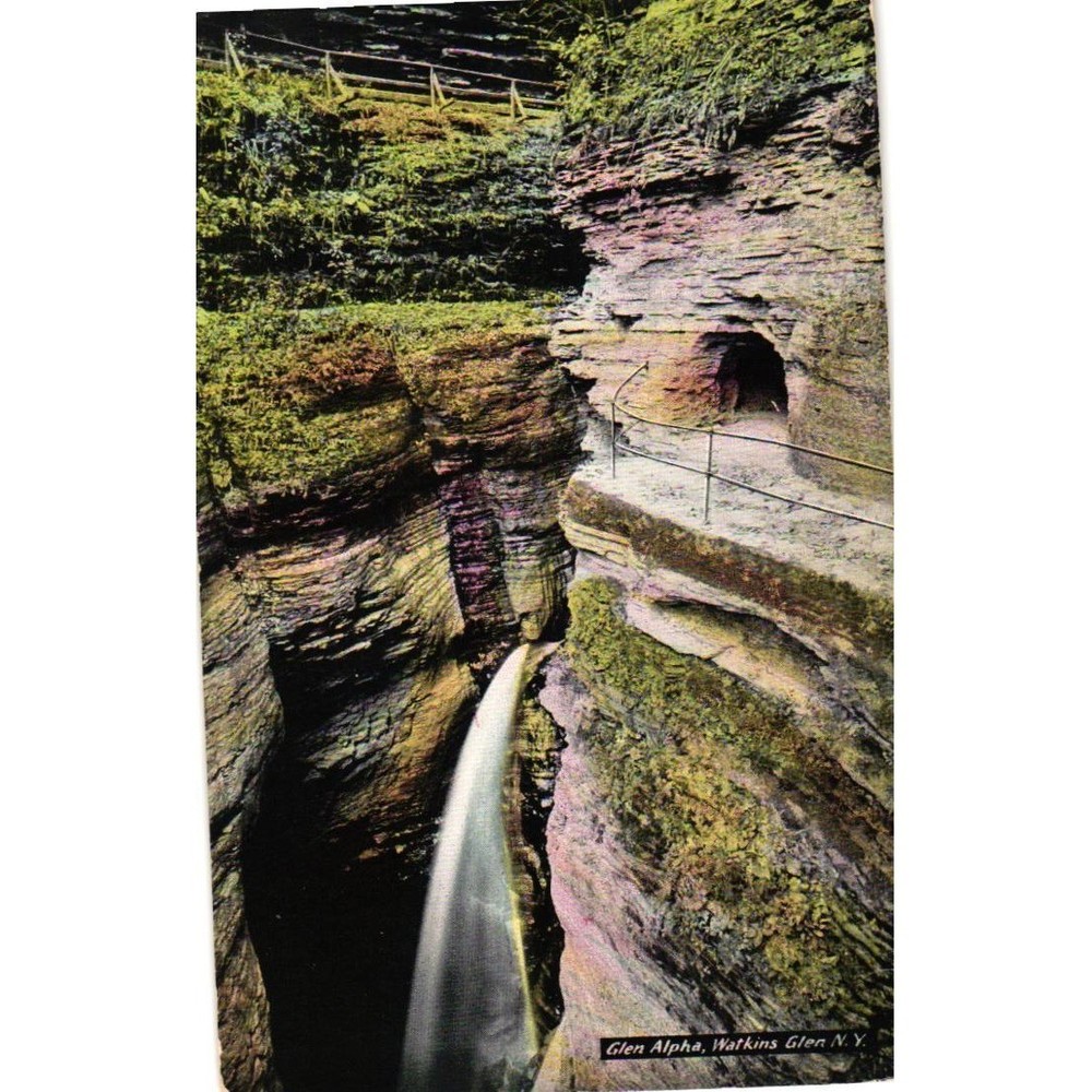Vintage Glen Alpha Watkins Glen NY Postcard Baker Bros Waterfall Gorge Scenic