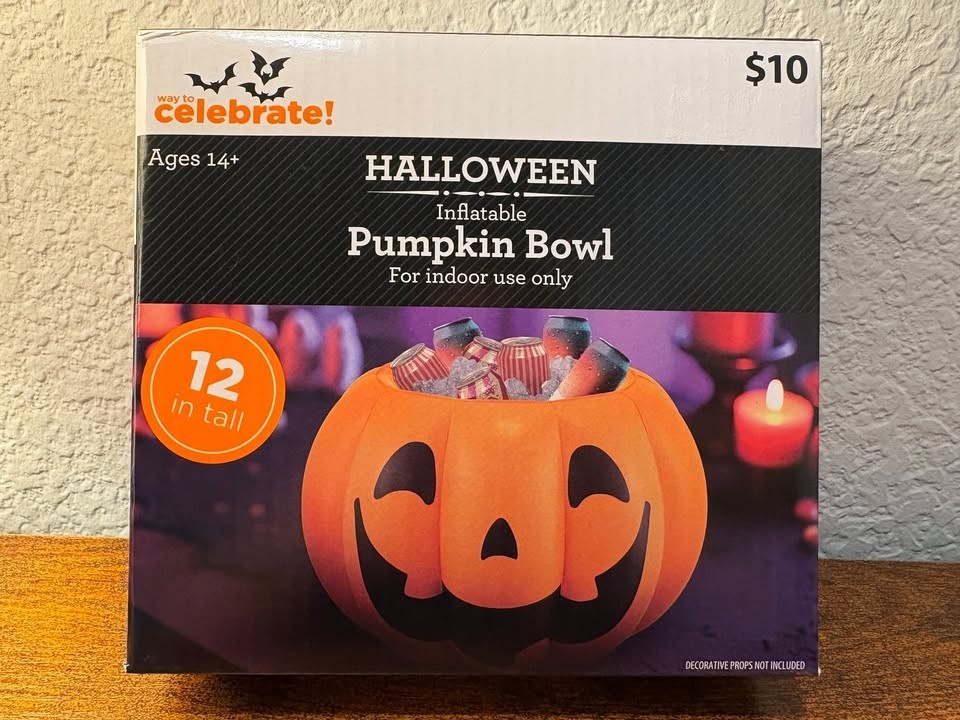 Way To Celebrate PVC Inflatable Jack-o'-Lantern Cooler Bowl, orange, 12