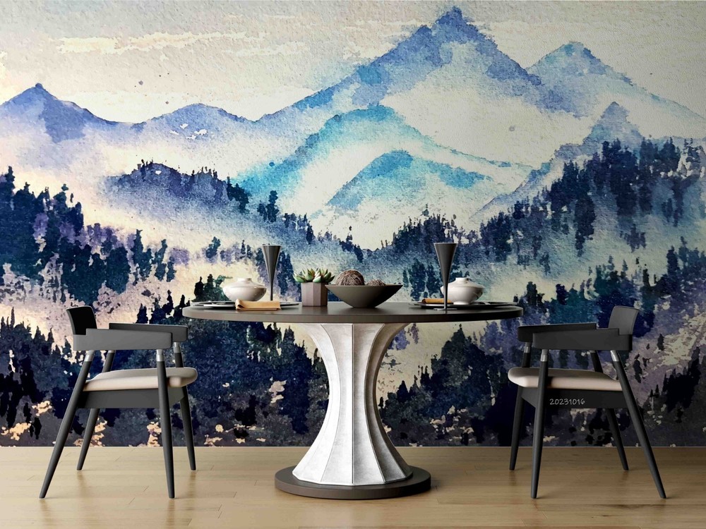 3D Mountain Forest Watercolor Abstract Wallpaper Wall Murals Removable Wallpaper-image