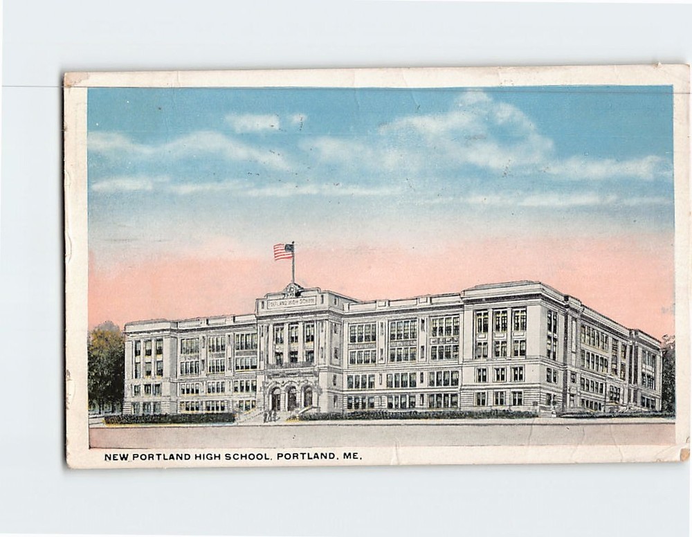 Postcard New Portland High School Portland Maine USA