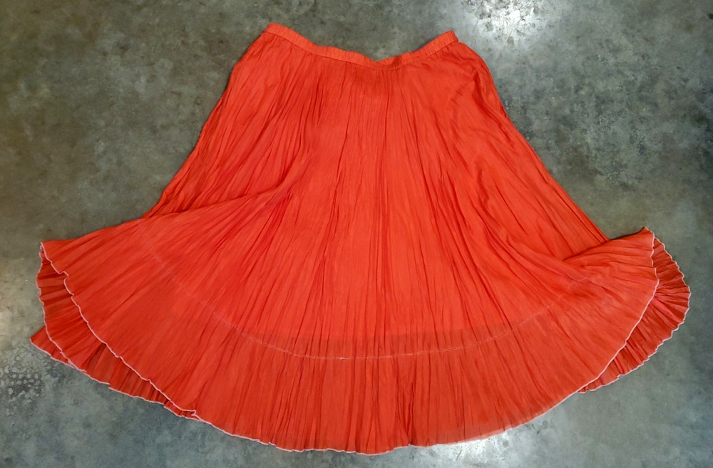 Coldwater Creek Orange Midi Skirt Silk Blend Boho Broomstick Crinkle Gypsy PXL