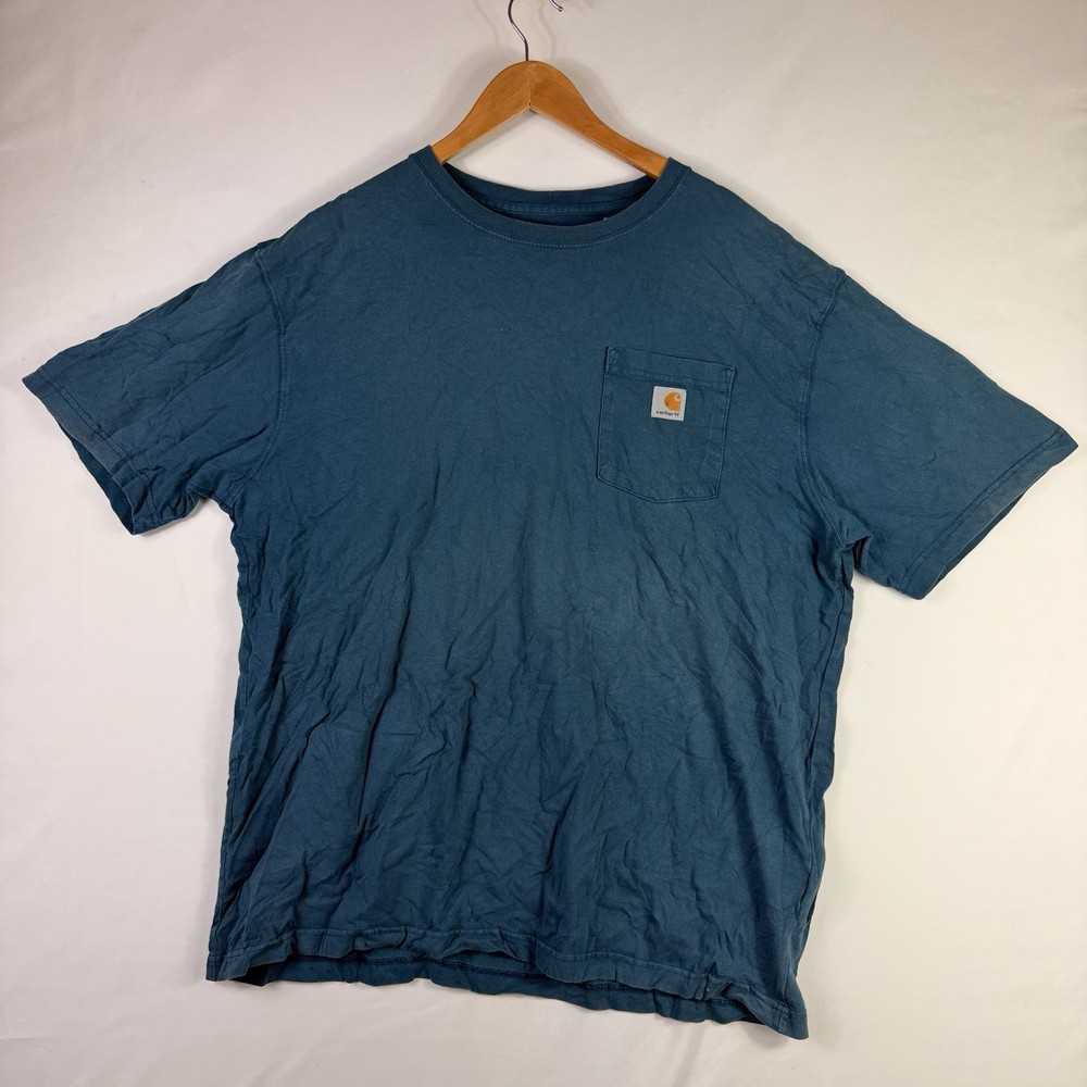Carhartt T-Shirt Men's XL Original Fit Blue Short Sleeve Pocket Tee 100% Cotton