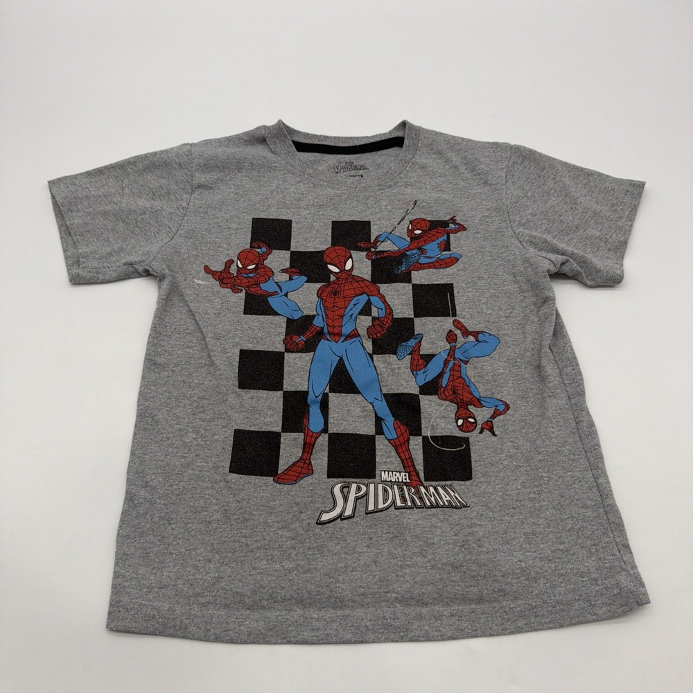 Marvel Spiderman Marvel T-shirt Kids Boys Size 7 Gray Graphic Print Logo .#45258