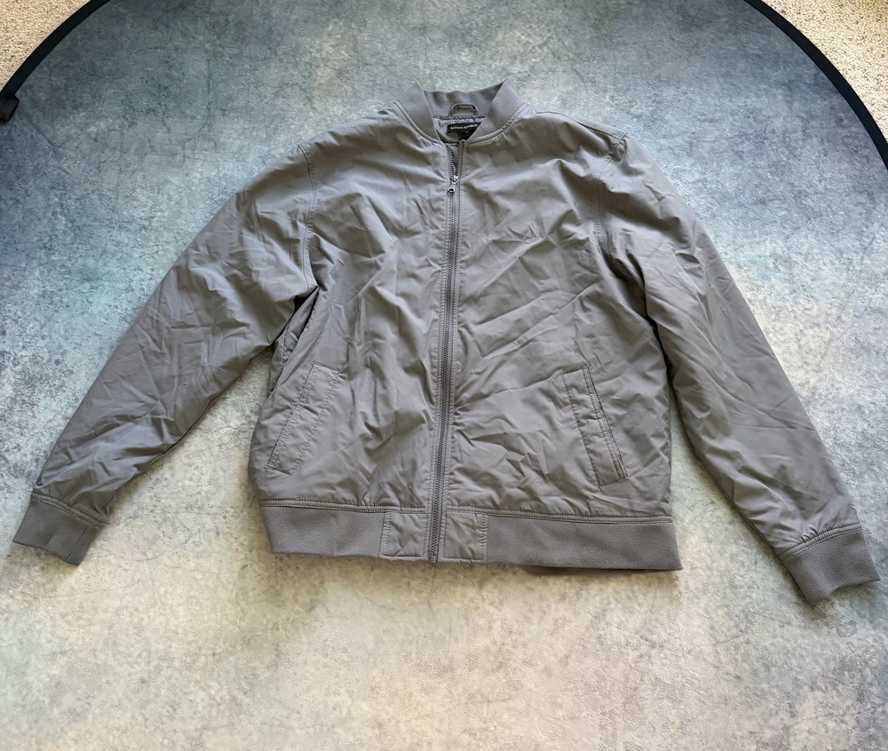 Banana Republic Bomber Jacket Mens XL Gray Full Zip Pockets Long Sleeve