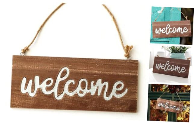 Wooden Welcome Sign Disco Glass Door Decor Rustic Welcome Sign for Front Door,