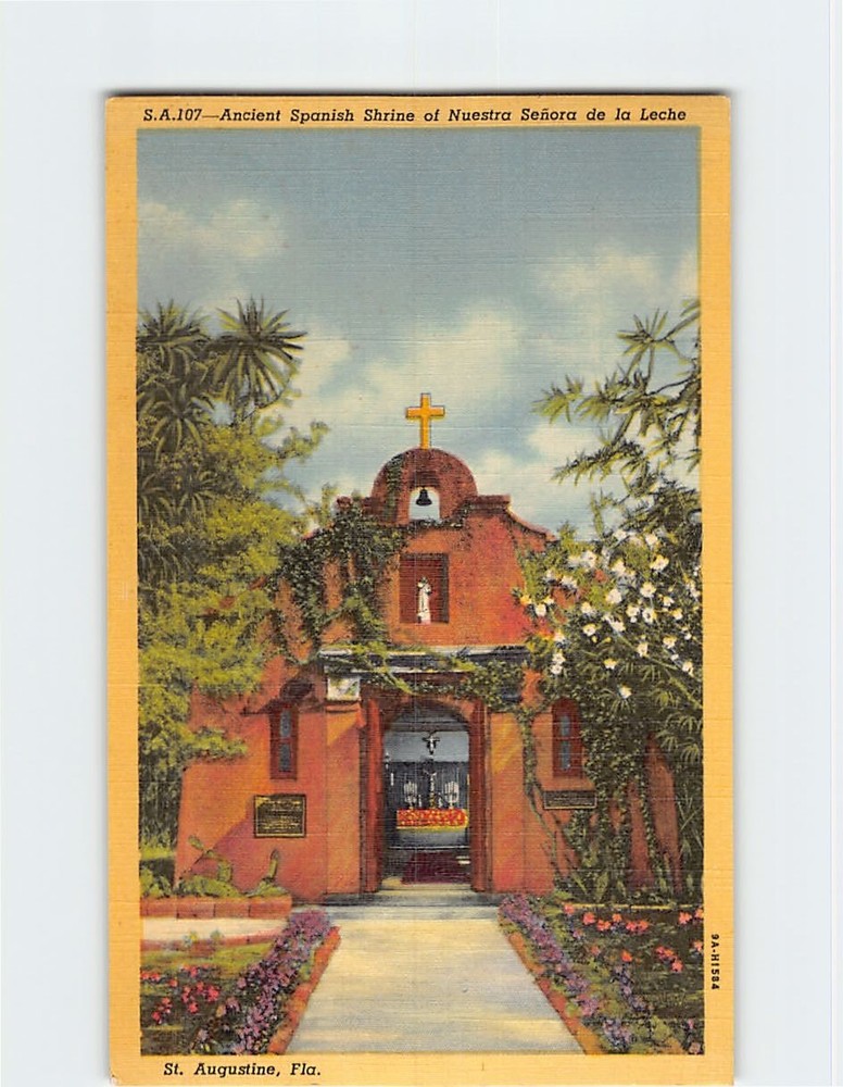 Postcard Ancient Spanish Shrine Nuestra Senora de La Leche St Augustine Florida