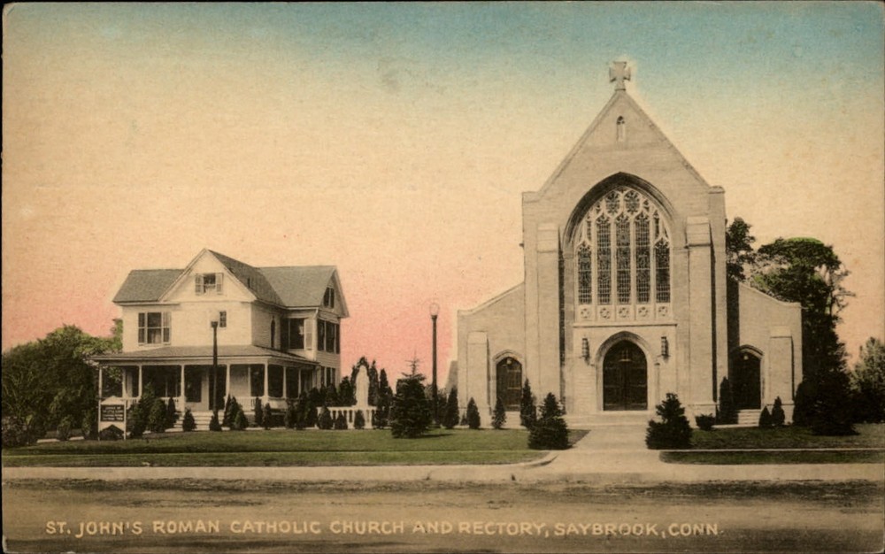 St John's Catholic Church Rectory Saybrook Connecticut ~ 1942 vintage postcard