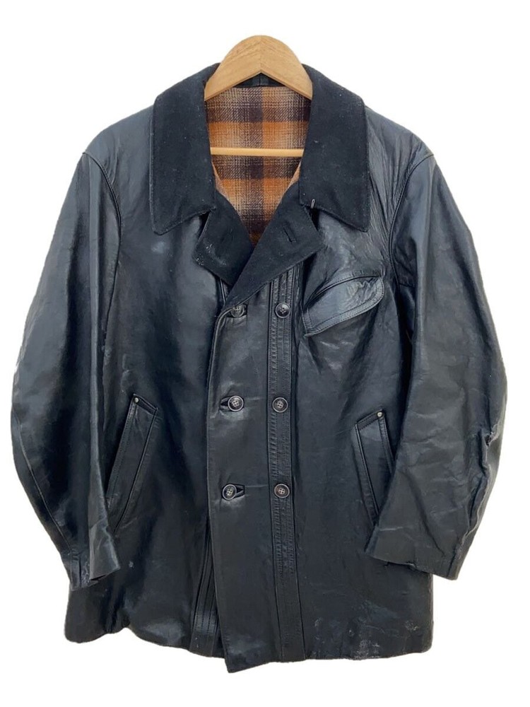 Men's Black Leather Blouson Jacket Size 48 Style 547