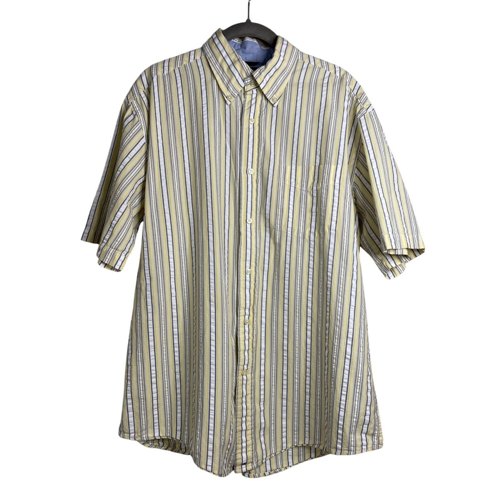 VTG Tommy Hilfiger Men's Yellow Striped Short Sleeve Button Up Shirt Size Medium