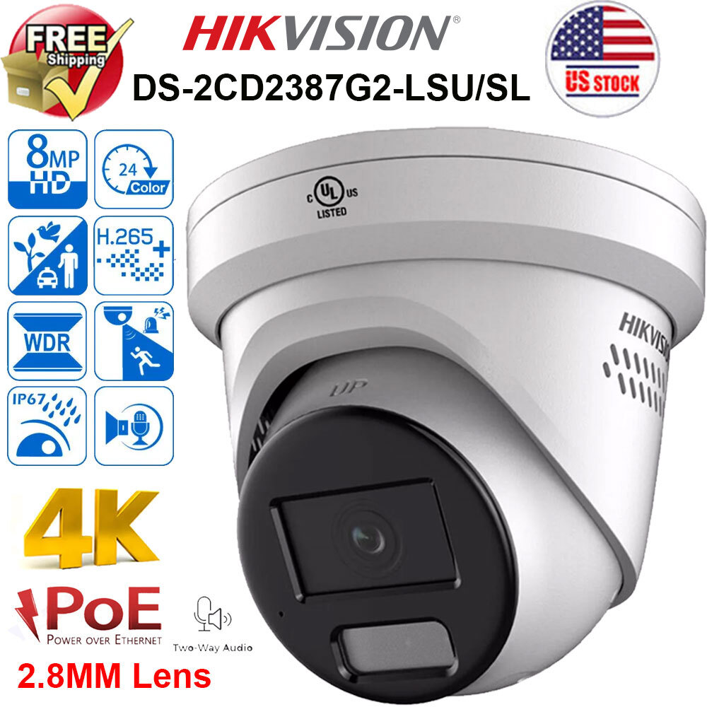 ColorVu 4K 8MP Hikvision OEM AcuSense DS-2CD2387G2-LSU/SL IP Camera 2 Way Audio