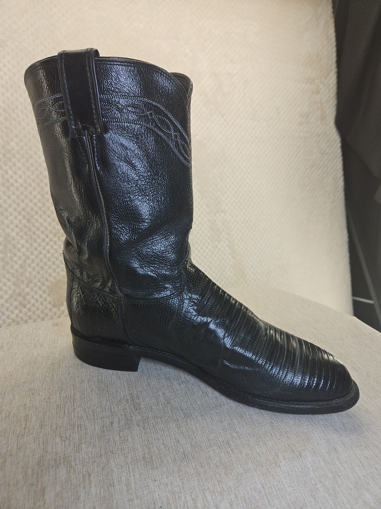 Justin 3112 Black Exotic Lizard Leather Western Roper Boots