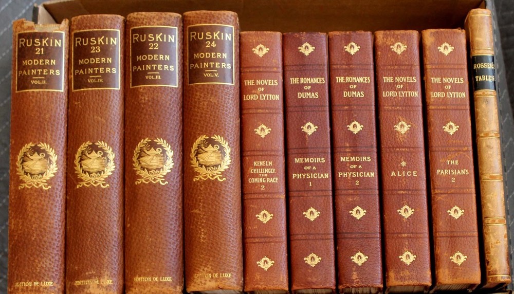 Lot of 10 Antique English Leather Bound Books, Collecting & Staging, LOT #3