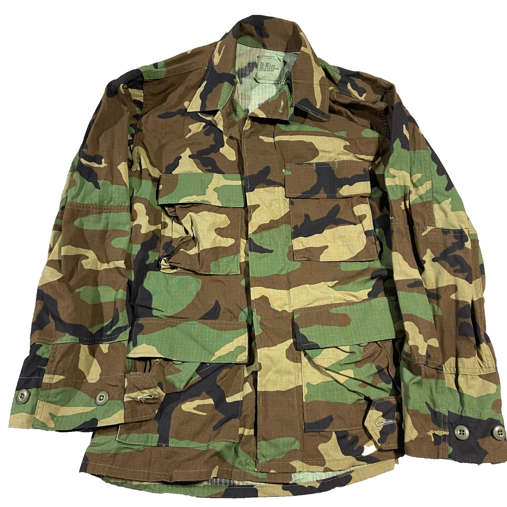 Vintage US Army Coat Woodland Camo Combat Jacket Size Small Short MILITARY
