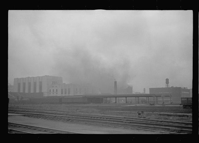 Photo:Omaha Nebraska 1938 Railroad Yards Smoke Industrial Scene