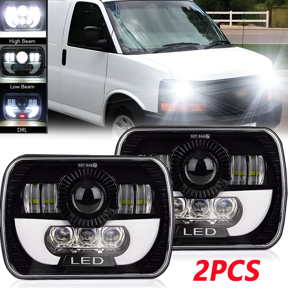 Pair 7x6 5x7 LED Headlights Hi/Lo DRL For Chevy Express Cargo Van 1500 2500 3500