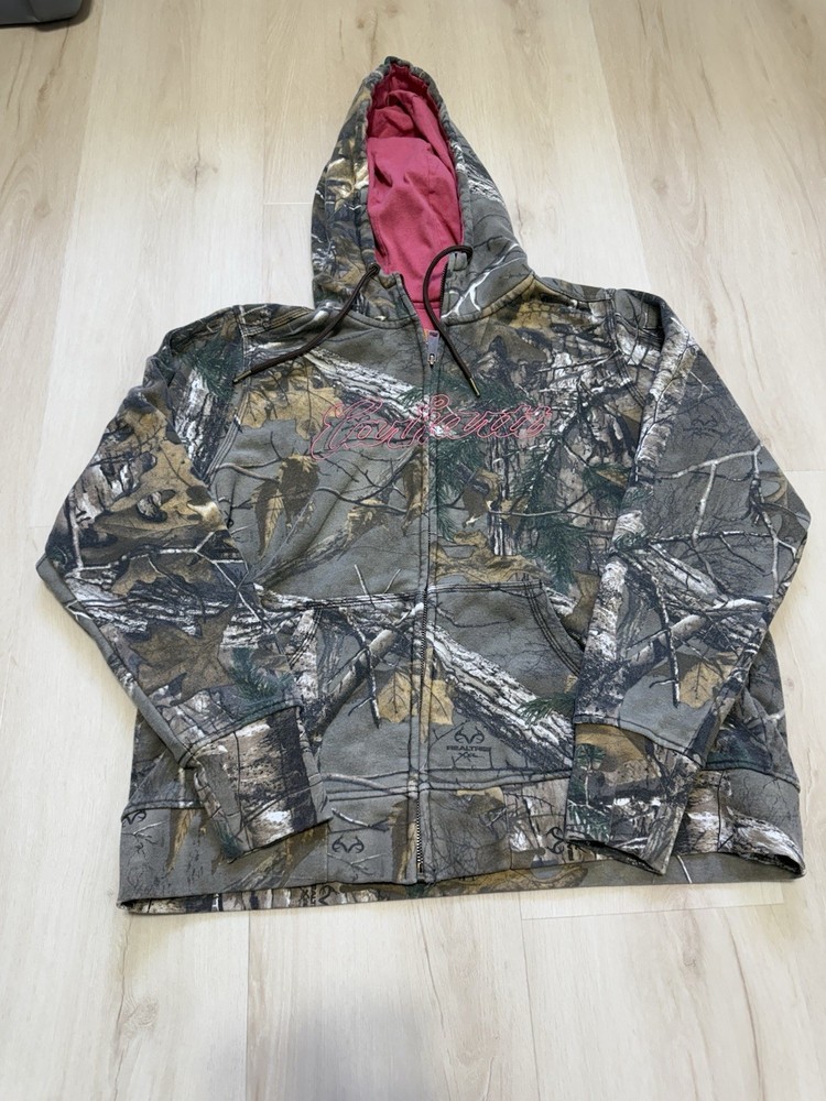 Carhartt Realtree Camo Hoodie Womens Small Pink Full Zip Hunting Fall Sweatshirt