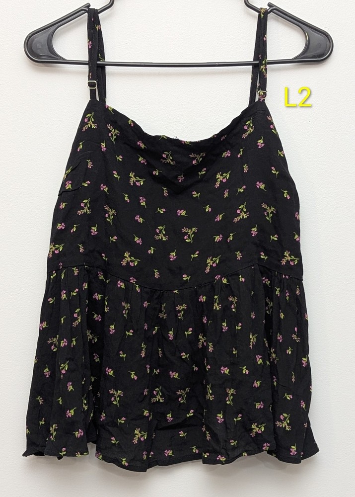 L2 Forever 21 Black Floral Babydoll Crop Y2K Cottage Boho Chic Festival Sz 1X