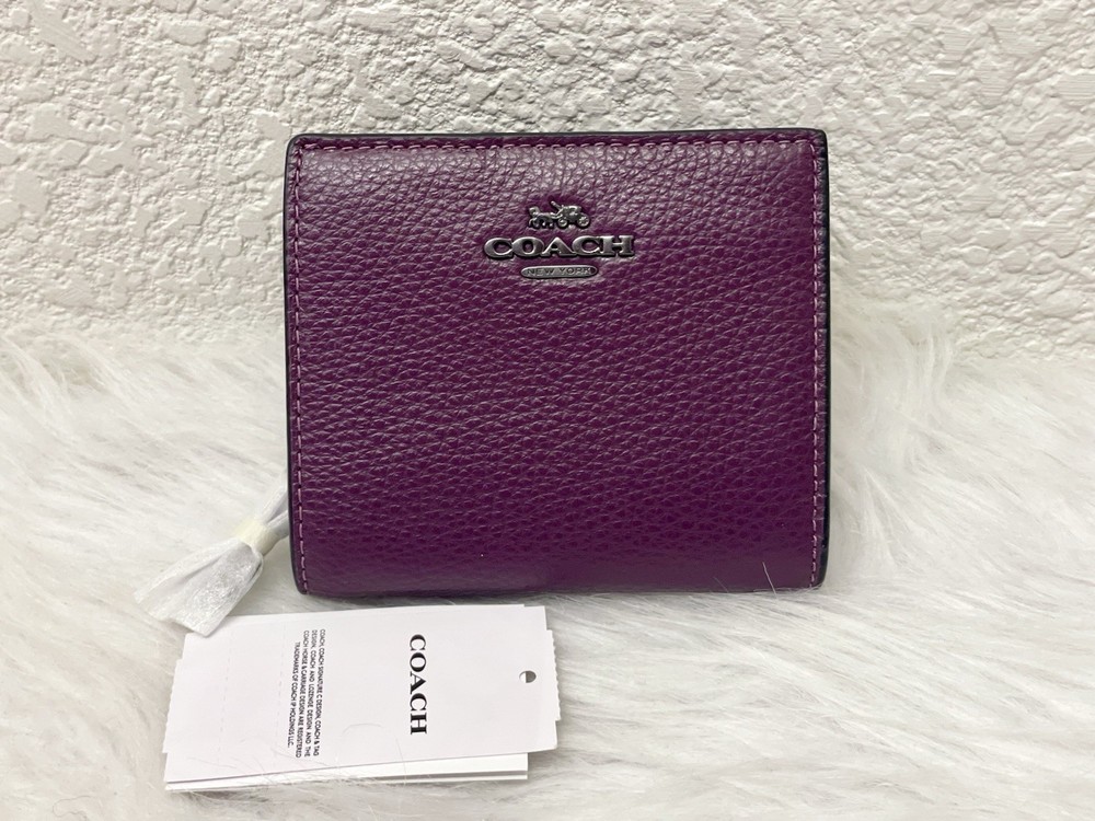 NWT Coach pebble Leather Snap Wallet C2862 Color Boysenberry