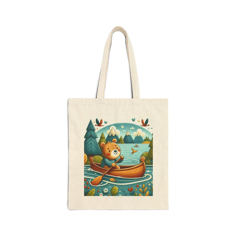 Cotton Canvas Tote Bag with Whimsical Animal Canoeing Design Perfect Gift for Kids