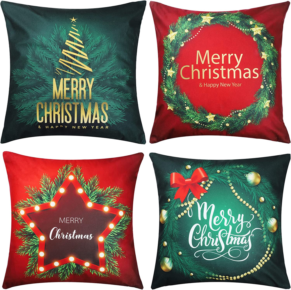 Christmas Decor Pillow Covers - 18X18 Inch Set of 4, Christmas Decor, Christmas