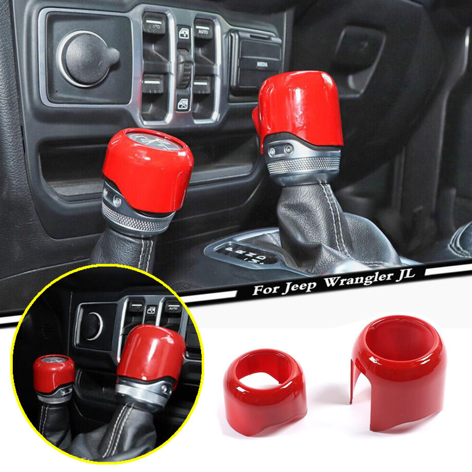 For 2018-2023 Jeep Wrangler JL ABS Red Center Gear Shift 4WD Knob Cover Trim 2P